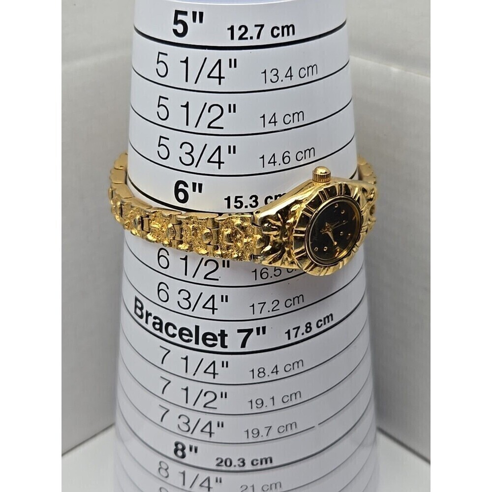 Hampden Women Quartz Goldtone Nugget Bracelet Watch Japan Movt New Battery Black - Picture 8 of 10